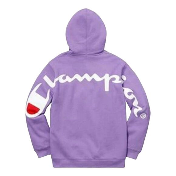 Supreme x Champion Hoodie FW18 Box Logo Rare Lavender Purple Collaboration Sz M - Picture 2 of 16